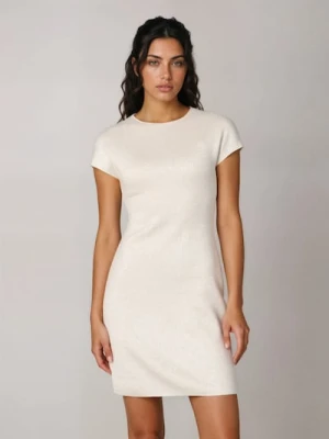 Sinsay - Sukienka mini z metalizowaną nitką - kremowy