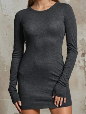 Sinsay - Sukienka mini z okrągłym dekoltem - szary