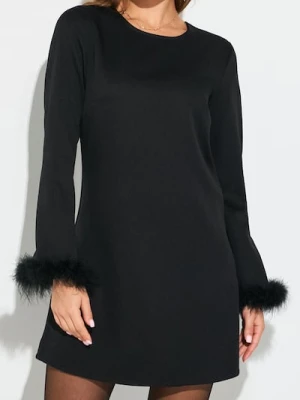 Sinsay - Sukienka mini z ozdobnym futerkiem - czarny