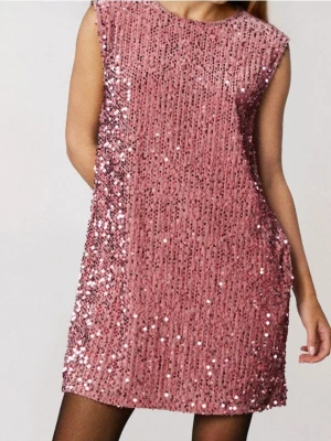 Sinsay - Sukienka mini z ozdobnymi cekinami - różowy