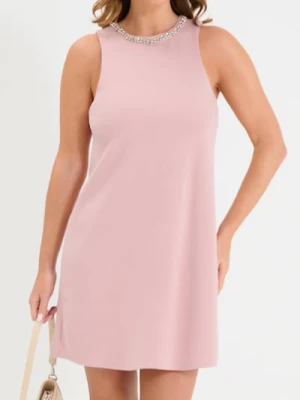 Sinsay - Sukienka mini z ozdobnymi dżetami przy dekolcie - różowy