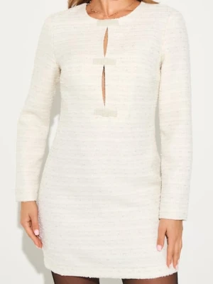 Sinsay - Sukienka mini z ozdobnymi perłami - kremowy