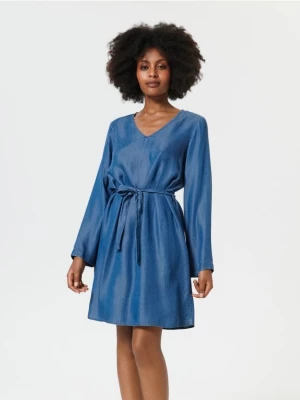 Sinsay - Sukienka mini z wiązaniem - niebieski