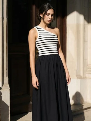 Sinsay - Sukienka na jedno ramię z kieszeniami z łączonych materiałów - czarny