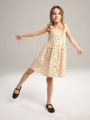 Sinsay - Sukienka na ramiączkach w groszki z falbankami - kremowy