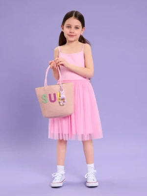 Sinsay - Sukienka na ramiączkach z ozdobnym tiulem - różowy