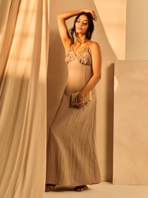 Sinsay - Sukienka na ramiączkach z wiskozą i domieszką lnu - kremowy