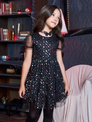 Sinsay - Sukienka tiulowa z błyszczącymi aplikacjami - czarny