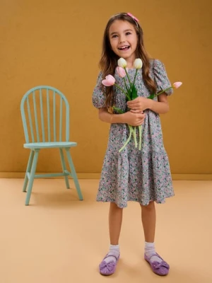 Sinsay - Sukienka w drobne kwiaty z marszczoną górą i bufkami - wielobarwny