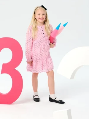 Sinsay - Sukienka w groszki z ozdobnymi guzikami i marszczeniami - różowy