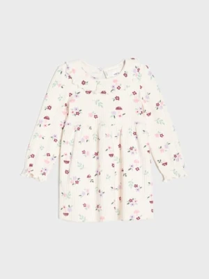 Sinsay - Sukienka w kwiatowy wzór z falbanką - kremowy