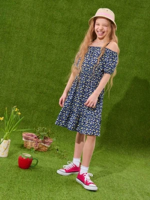 Sinsay - Sukienka w kwiaty i cytryny z marszczeniem - wielobarwny