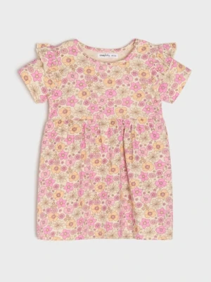 Sinsay - Sukienka w kwiaty z ozdobnymi falbanami - kremowy