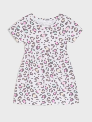 Sinsay - Sukienka w zwierzęcy wzór z delikatnymi marszczeniami w talii - kremowy