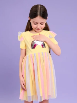 Sinsay - Sukienka wykończona tęczowym tiulem - żółty