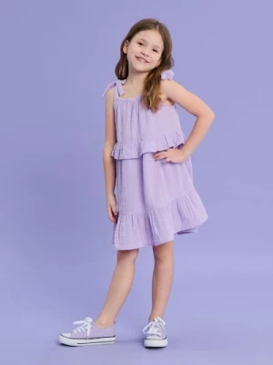 Sinsay - Sukienka z baskinką na wiązanych ramiączkach - fioletowy