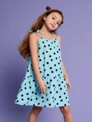 Sinsay - Sukienka z baskinką na wiązanych ramiączkach - niebieski