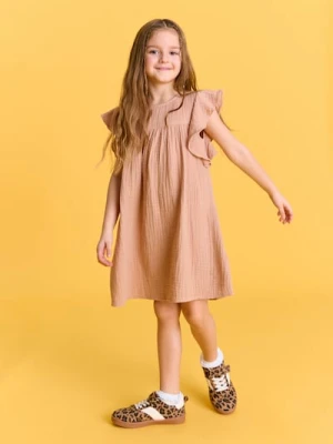 Sinsay - Sukienka z bawełny muslinowej z szerokimi rękawami - beżowy