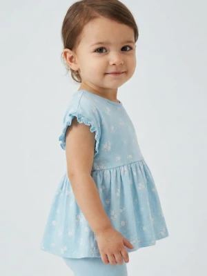 Sinsay - Sukienka z body i kwiatowym wzorem z falbankami - błękitny