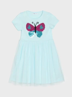 Sinsay - Sukienka z cekinami wykonczona tiulem - błękitny