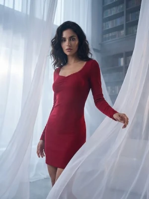 Sinsay - Sukienka z długim rękawem - bordowy