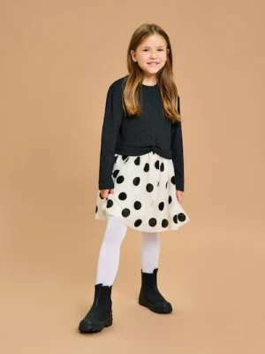 Sinsay - Sukienka z długim rękawem i tiulowym dołem w grochy - szary