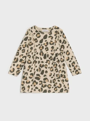 Sinsay - Sukienka z długim rękawem w panterkę - kremowy