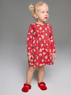 Sinsay - Sukienka z długim rękawem w świąteczny wzór - czerwony