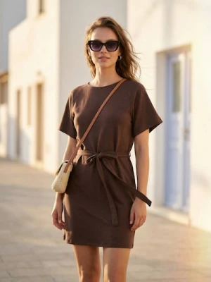 Sinsay - Sukienka z domieszką wiskozy, z wiązaniem na plecach - brązowy