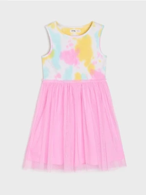 Sinsay - Sukienka z efektem tie-dye wykonczona różowym tiulem - wielobarwny