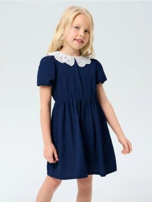 Sinsay - Sukienka z haftowanym kołnierzykiem - granatowy
