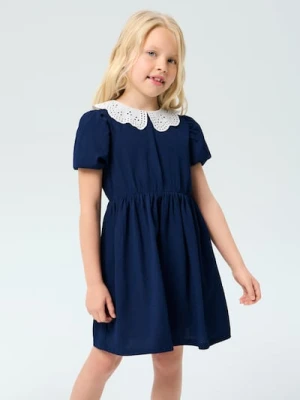 Sinsay - Sukienka z haftowanym kołnierzykiem - granatowy
