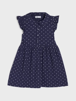 Sinsay - Sukienka z marszczeniami i ozdobnymi falbanami w groszki - granatowy