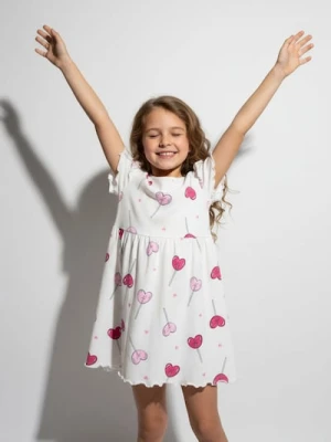 Sinsay - Sukienka z marszczeniami i ozdobnymi falbanami w lizaki - kremowy