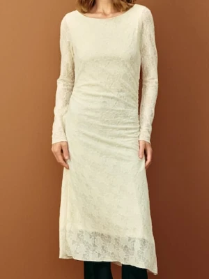 Sinsay - Sukienka z marszczeniami - kremowy