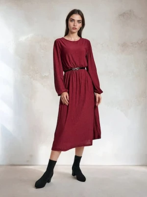 Sinsay - Sukienka z ozdobnym paskiem - bordowy