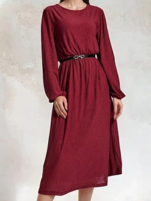 Sinsay - Sukienka z ozdobnym paskiem - bordowy