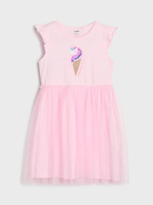 Sinsay - Sukienka z ozdobnym tiulem i cekinami - różowy