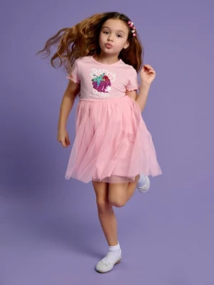 Sinsay - Sukienka z ozdobnymi cekinami wykończona tiulem - różowy