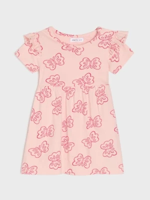 Sinsay - Sukienka z ozdobnymi falbanami marszczona w talii - różowy