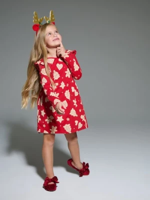 Sinsay - Sukienka z ozdobnymi falbanami na rękawach - czerwony