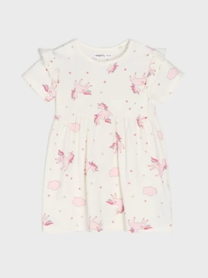 Sinsay - Sukienka z ozdobnymi falbanami na rękawach - kremowy