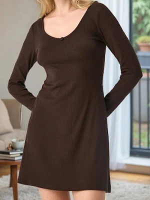 Sinsay - Sukienka z prążkowanej dzianiny - brązowy