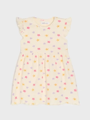 Sinsay - Sukienka z prążkowanej dzianiny - kremowy