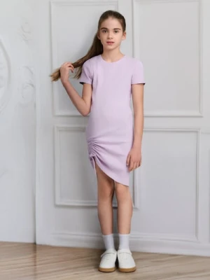 Sinsay - Sukienka z prążkowanej dzianiny ściągana u dołu - fioletowy