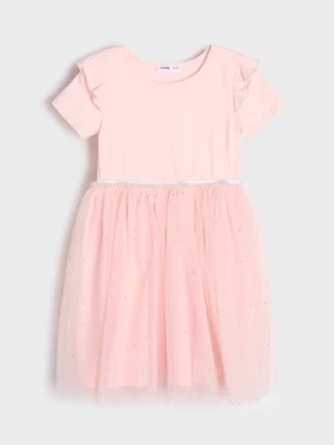 Sinsay - Sukienka z tiulem i ozdobnymi falbanami - różowy