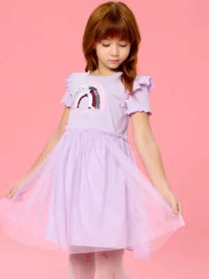 Sinsay - Sukienka z tiulowym dołem, cekinową aplikacją i falbankami - fioletowy