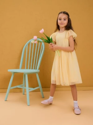 Sinsay - Sukienka z tiulowym dołem i rękawem - żółty