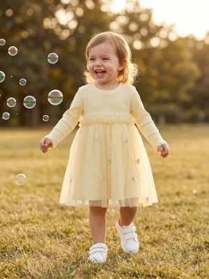 Sinsay - Sukienka z tiulowym dołem - żółty