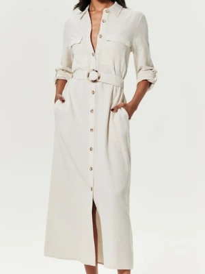 Sinsay - Sukienka z wiskozą - kremowy